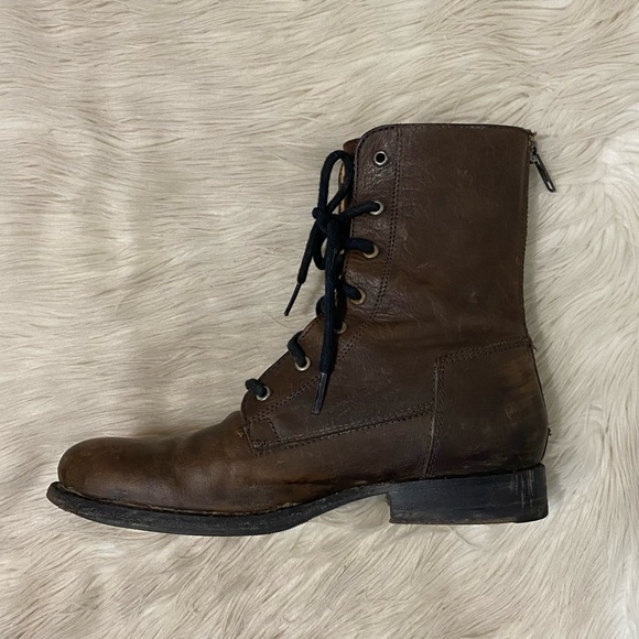 Frye Brown Leather Jamie Artisan Fashion Lace Up Distressed Combat Boots - Picture 6 of 11